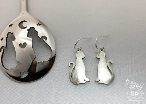 handmade and upcycled spoon cat earrings
