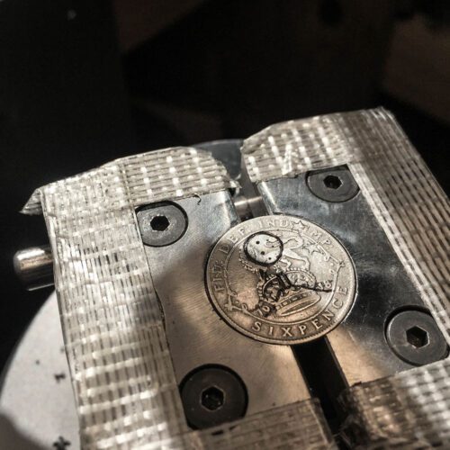 Glastonbury Tor, Full Moon. Recycled Silver Sixpence