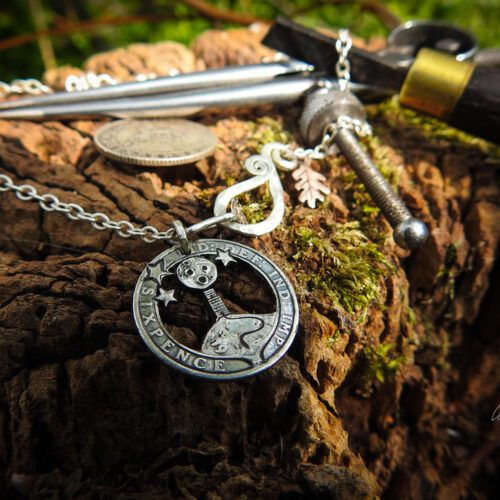 Glastonbury Tor, Full Moon. Recycled Silver Sixpence