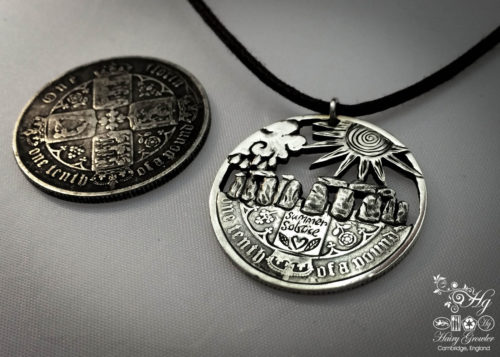 handmade and upcycled summer solstice coin necklace pendant
