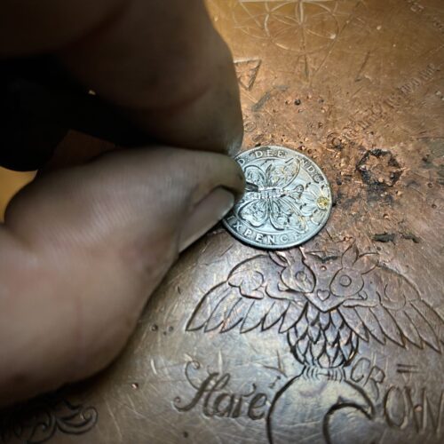 Handmade and repurposed solid silver sixpence coin Butterfly pendant necklace