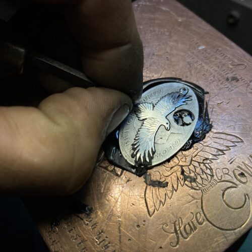 handcrafted and repurposed silver coin and spoon, flatware nevermore raven earrings