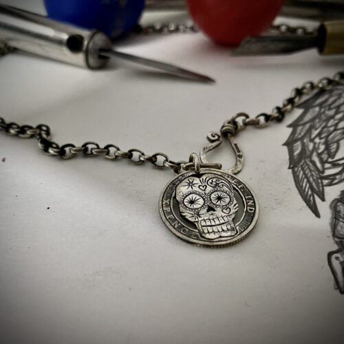 day of the dead sugar skull handcrafted silver coin