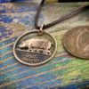 Hand-cut Irish pig half penny coin pendant