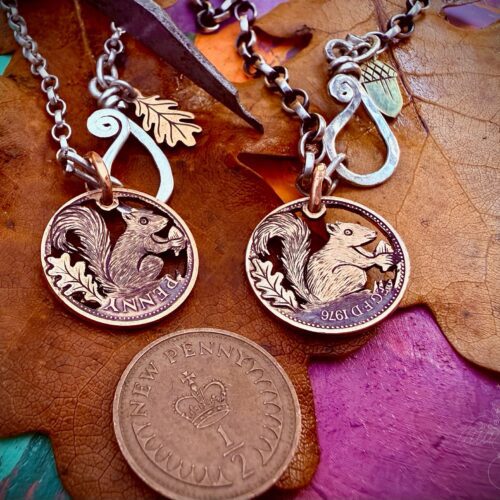 red squirrel necklace coin pendant