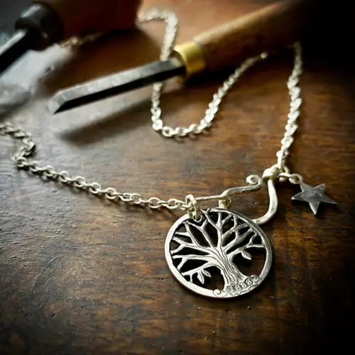 silver sixpence autumn winter tree necklace pendant.