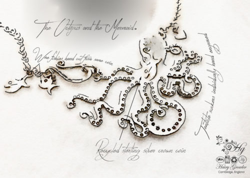 Handcrafted silver coin octopus necklace made in landlocked Cambridge, UK