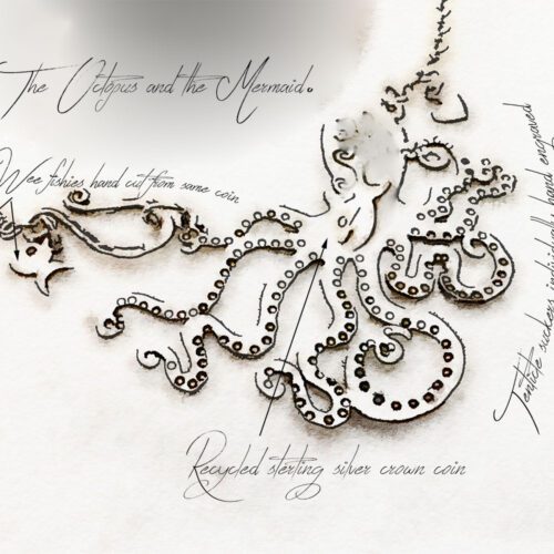 Handcrafted silver coin octopus necklace made in landlocked Cambridge, UK