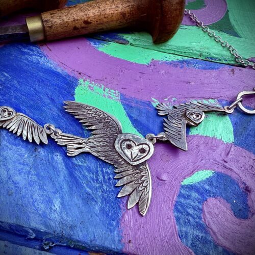 Handmade and recycled sterling silver coins Owl necklace