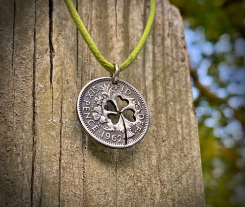 Lucky sixpence coin jewellery Handcrafted and recycled lucky sixpence coin necklace pendant