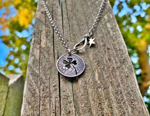 Lucky sixpence coin jewellery Handcrafted and recycled lucky sixpence coin necklace pendant made in England
