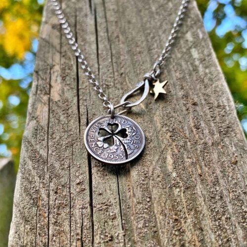 Lucky sixpence coin jewellery Handcrafted and recycled lucky sixpence coin necklace pendant made in England