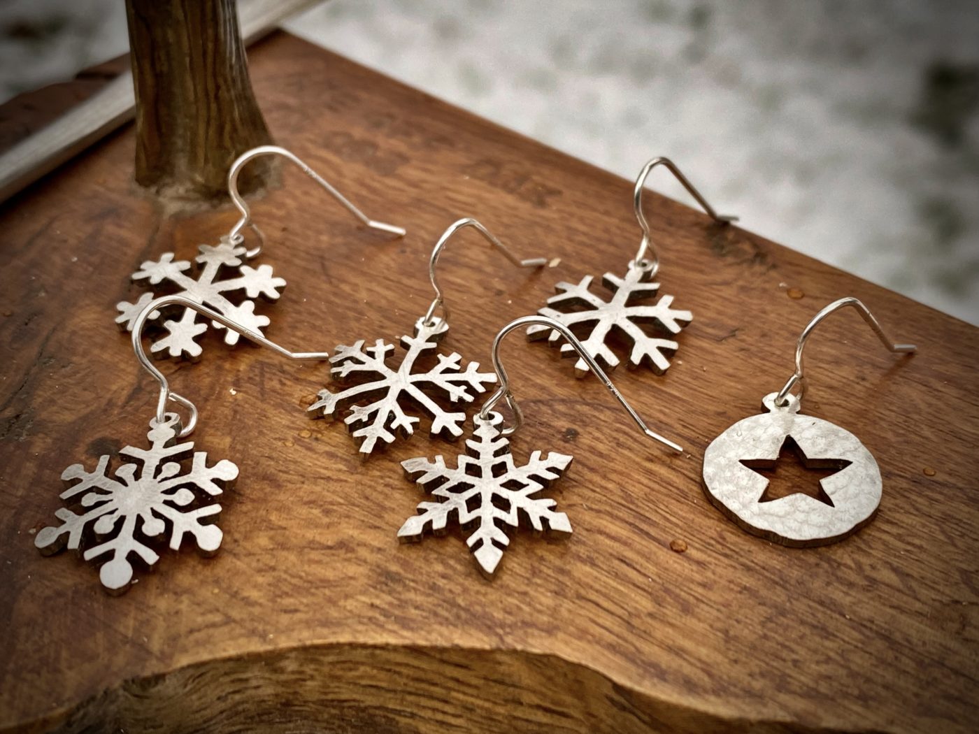 handcrafted and recycled antique spoon snowflake earrings