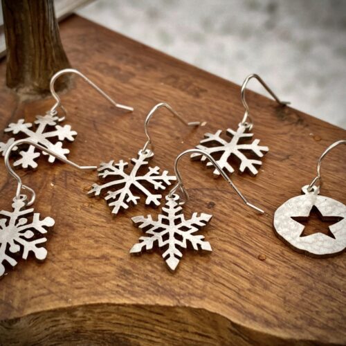 handcrafted and recycled antique spoon snowflake earrings