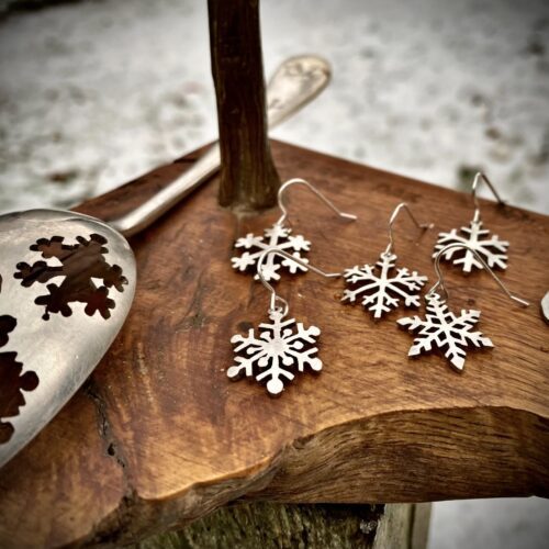 handcrafted and recycled antique spoon snowflake earrings