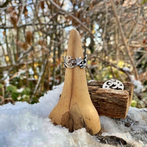 I love the way it feels to be you silver leaping hare and tweet bird silver ring