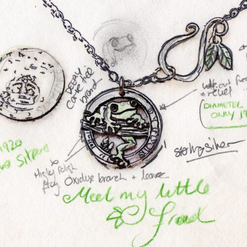 Hand crafted and repurposed silver sixpence coin frog pendant necklace