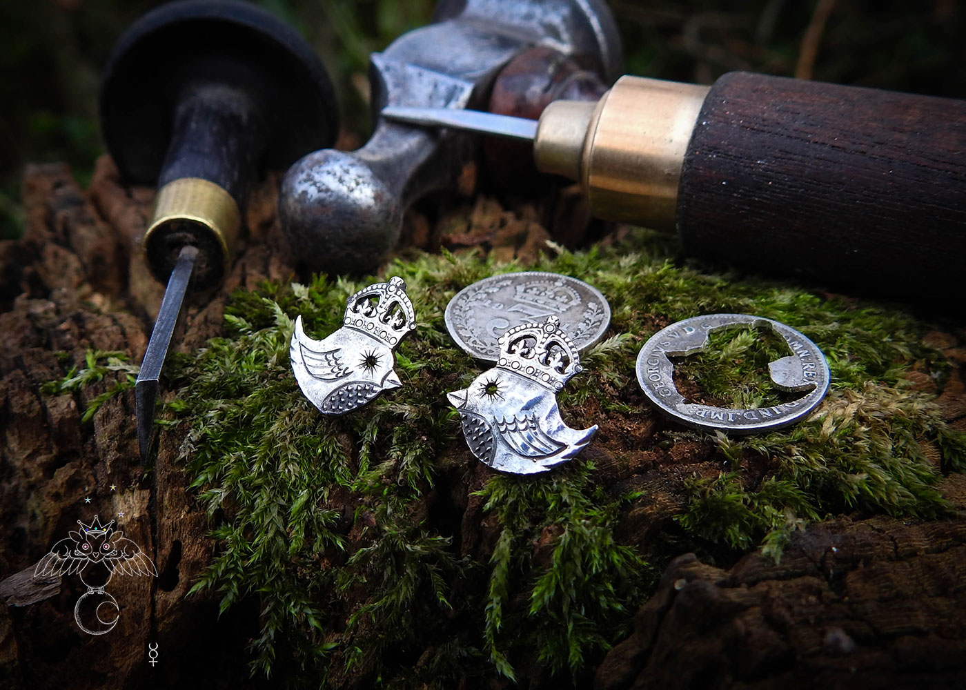 Bird earrings -  Recycled silver threepence earrings.