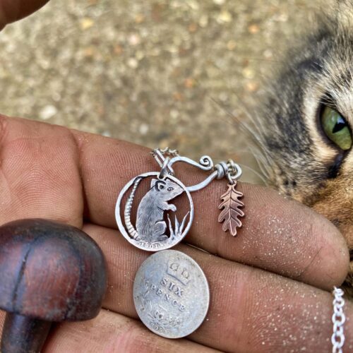 Mouse coin jewellery Handcrafted and upcycled silver sixpence coin mouse pendant necklace