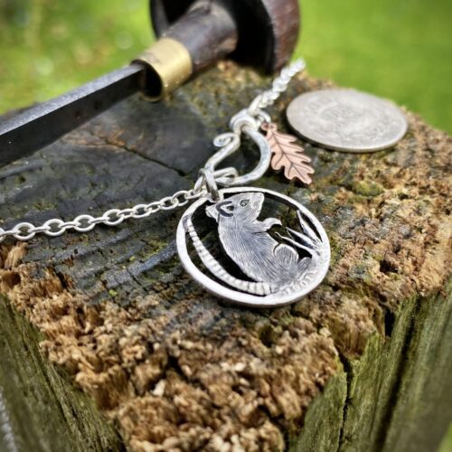 Mouse coin jewellery Handcrafted and upcycled silver sixpence coin mouse pendant necklace