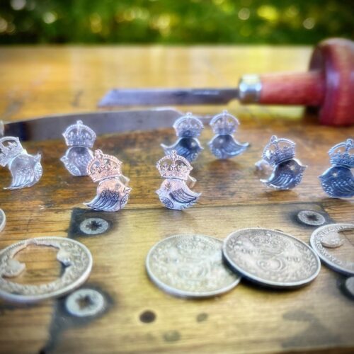 Bird earrings - Recycled silver threepence earrings.