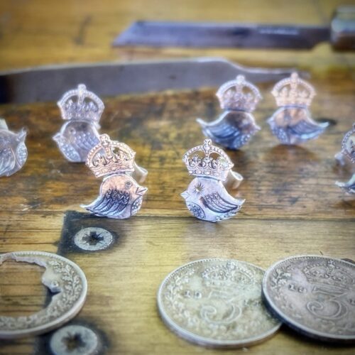 Bird earrings - Recycled silver threepence earrings.