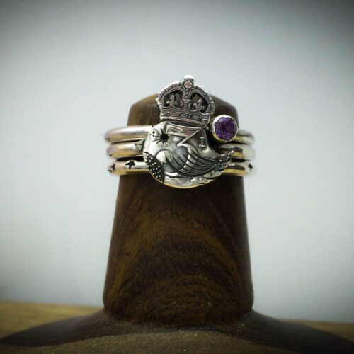 The 'teeny weeny bird queen' recycled silver threepence coin ring. Handcrafted and recycled silver bird ring