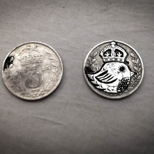 The 'teeny weeny bird queen' recycled silver threepence coin ring. Handmade and upcycled silver bird ring