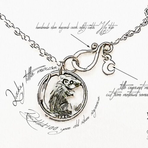 Handmade and repurposed silver sixpence coin mouse pendant necklace