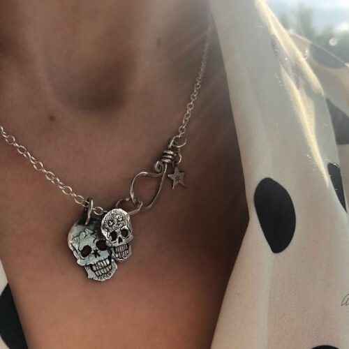 skull necklace handmade coin jewellery. Independent jeweller artisan studio creating ethical jewellery