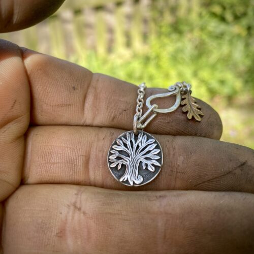 Tree necklace pendant - Recycled silver threepence coins