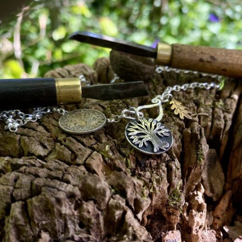 Tree necklace pendant - Recycled silver threepence coins