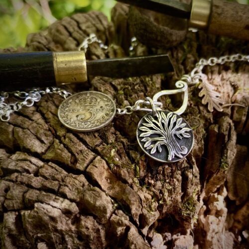 Tree necklace pendant - Recycled silver threepence coins