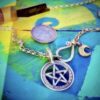 handmade, upcycled, contemporary and original silver coin pentagram necklace pendant