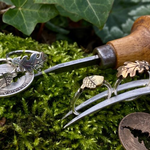 Oak leaf and acorn rings made from entirely recycled ethical raw materials