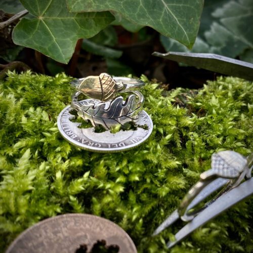 Oak leaf and acorn rings made from entirely recycled ethical raw materials