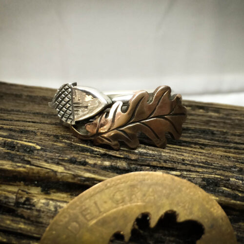 handcrafted and recycled silver shilling oak leaf ring