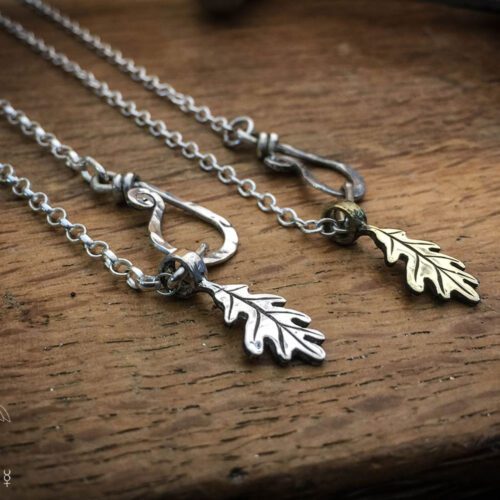 oak leaf jewellery handcrafted and recycled from silver and bronze coins using traditional tools and techniques