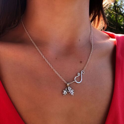 handcrafted and recycled silver and bronze oak leaves, leaf jewellery