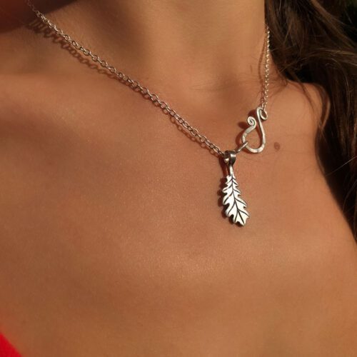 oak leaf necklace handmade from reused silver and bronze coins