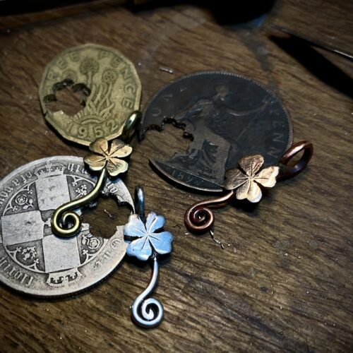 handmade and recycled silver lucky four leaf clover charms