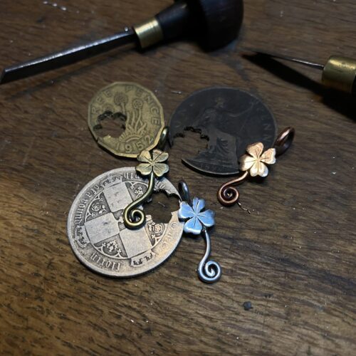 handmade and recycled silver lucky four leaf clover charms