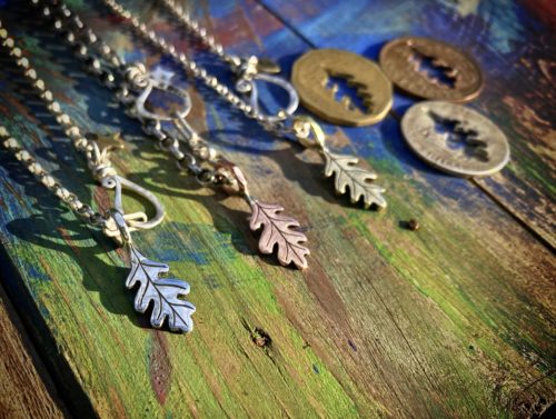 handmade and recycled silver coin oak leaf charm for a tree sculpture, necklace or bracelet