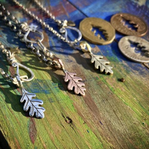 handmade and recycled silver coin oak leaf charm for a tree sculpture, necklace or bracelet