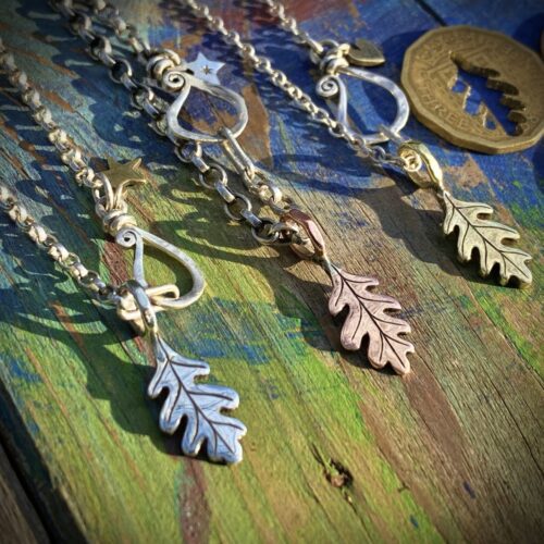 handmade and recycled silver coin oak leaf charm for a tree sculpture, necklace or bracelet