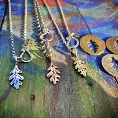 handmade and recycled silver coin oak leaf charm for a tree sculpture, necklace or bracelet