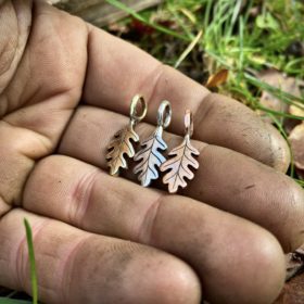 handmade and recycled silver coin oak leaf charm for a tree sculpture, necklace or bracelet