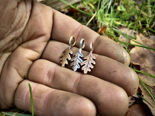 handmade and recycled silver coin oak leaf charm for a tree sculpture, necklace or bracelet