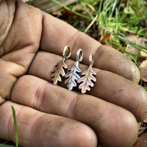 handmade and recycled silver coin oak leaf charm for a tree sculpture, necklace or bracelet