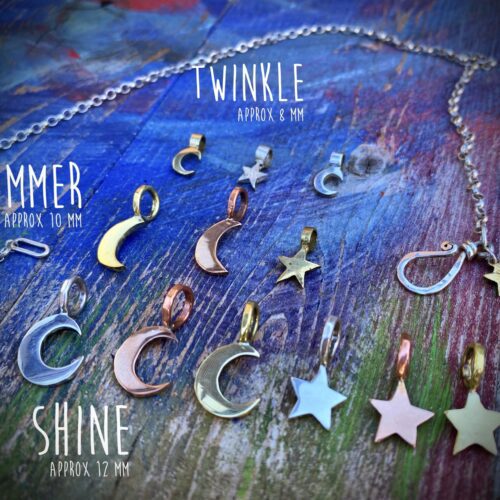 handcrafted and recycled silver star and moon charm for a tree sculpture, necklace or bracelet
